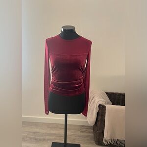 Wild Fable Velvet Long Sleeve Top - Deep Red